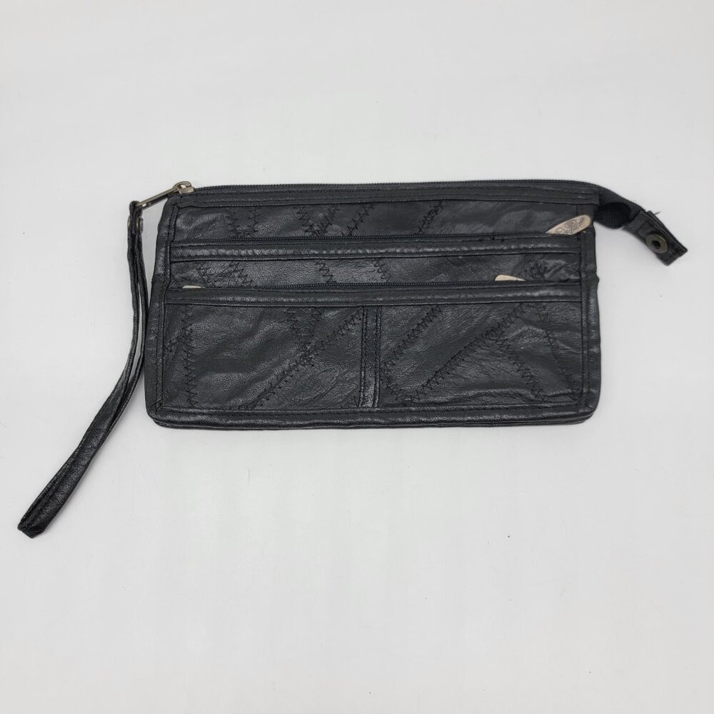Vintage Leather Wristlet Wallet With Card Slot Elegance Brand Korea Black